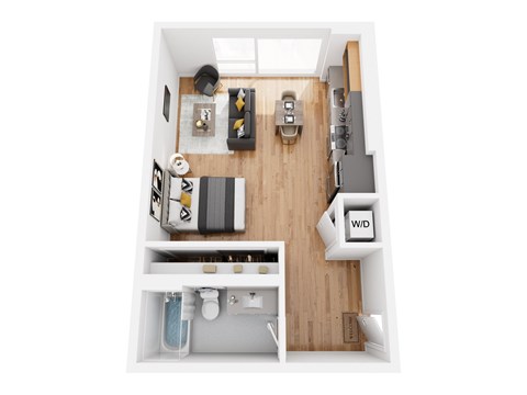 Floor plan for studio, 1 bath, 524 sqft